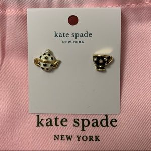Kate spade New York Alice in Wonderland Tea Time earrings with pink dust bag